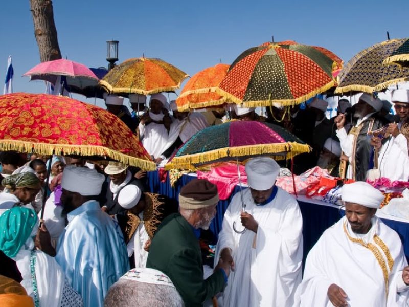 Senior, elderly priests or kahen of the Beta Israel Ethiopian Jewish community in Israel, during the celebration of Sigd in Jerusalem.